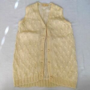 Vtg 90s Mohair Blend Cream Open Knit Lined Vest Womens Medium Coquette‎ Softgirl